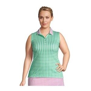 Lands' End Draper James Pink Green  Gingham Sleeveless Golf Polo Shirt  Size 1X